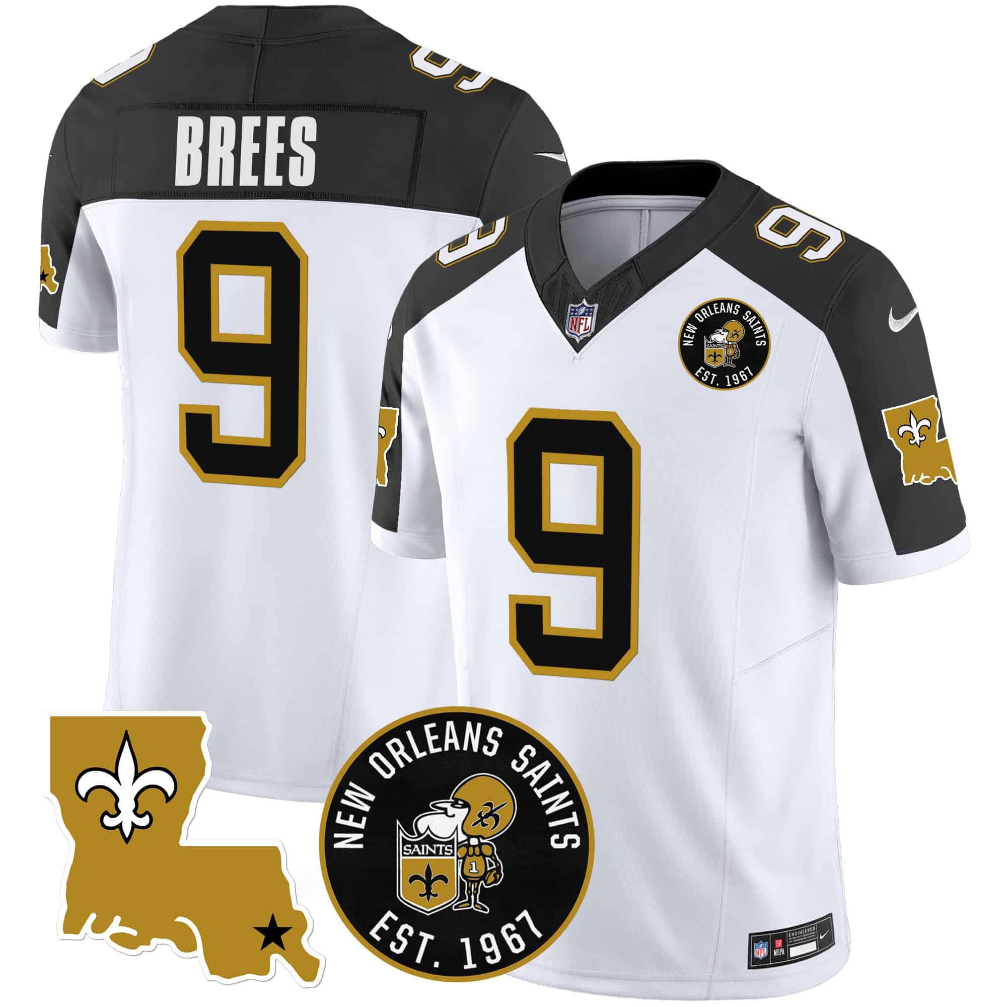 Men New Orleans Saints #9 Brees White 2024 Nike 1967 Patch Vapor Limited NFL Jersey style 1->indianapolis colts->NFL Jersey